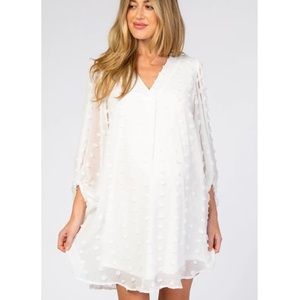 Pinkblush White Swiss Dot Bubble Sleeve Maternity Dress